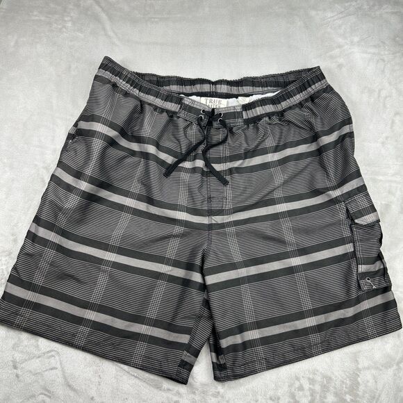 True Nation Other - True Nation Swim Trunks Board Shorts 2XL Gray Plaid Check Beach Drawstring Mesh